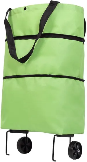 Foldable Shopping Cart with Wheels, Rolling Hand Cart, Large Reusable Grocery Bag (Green)