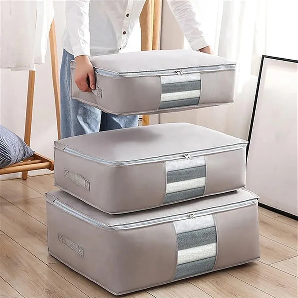 Foldable Storage Bags for Clothes and Comforters,Extra Large Capacity for Moving and Packing(Grey,52x35x16cm)