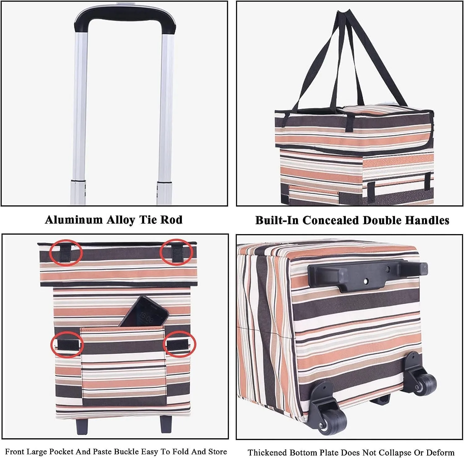 Folding Shopping Cart, Shopping Bag with Wheels Foldable Lightweight Trolley Bags for Groceries Waterproof Large Capacity Grocery Utility Carts, 97*34cm