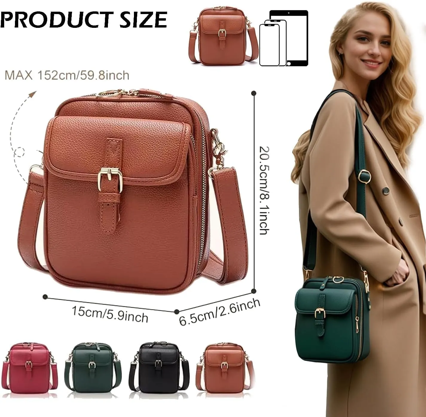Forcipower Crossbody Bag, Collaboraten1 Crossbody Leather Bag, Vintage Shoulder Handbag with Card Slots