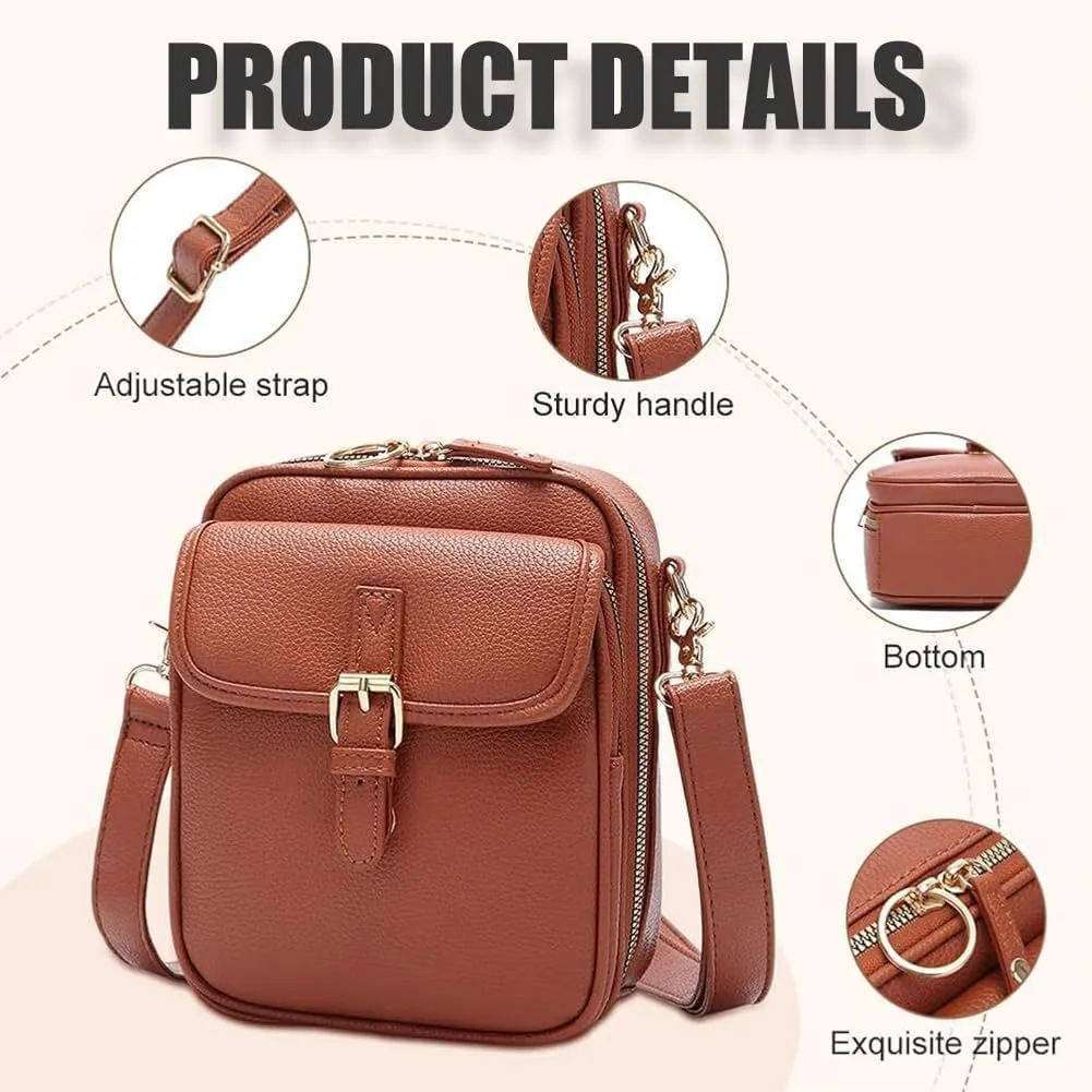 Forcipower Crossbody Leather Bags for Women, Vegan Anti Theft Side Purse Shoulder, Retro Soft Handbags with Built In Wallet