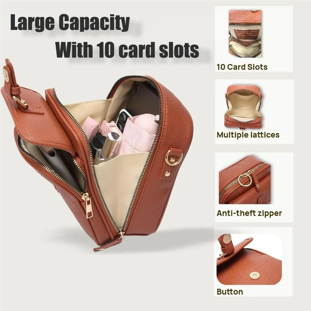 Forcipower Crossbody Leather Bags for Women, Vegan Anti Theft Side Purse Shoulder, Retro Soft Handbags with Built In Wallet