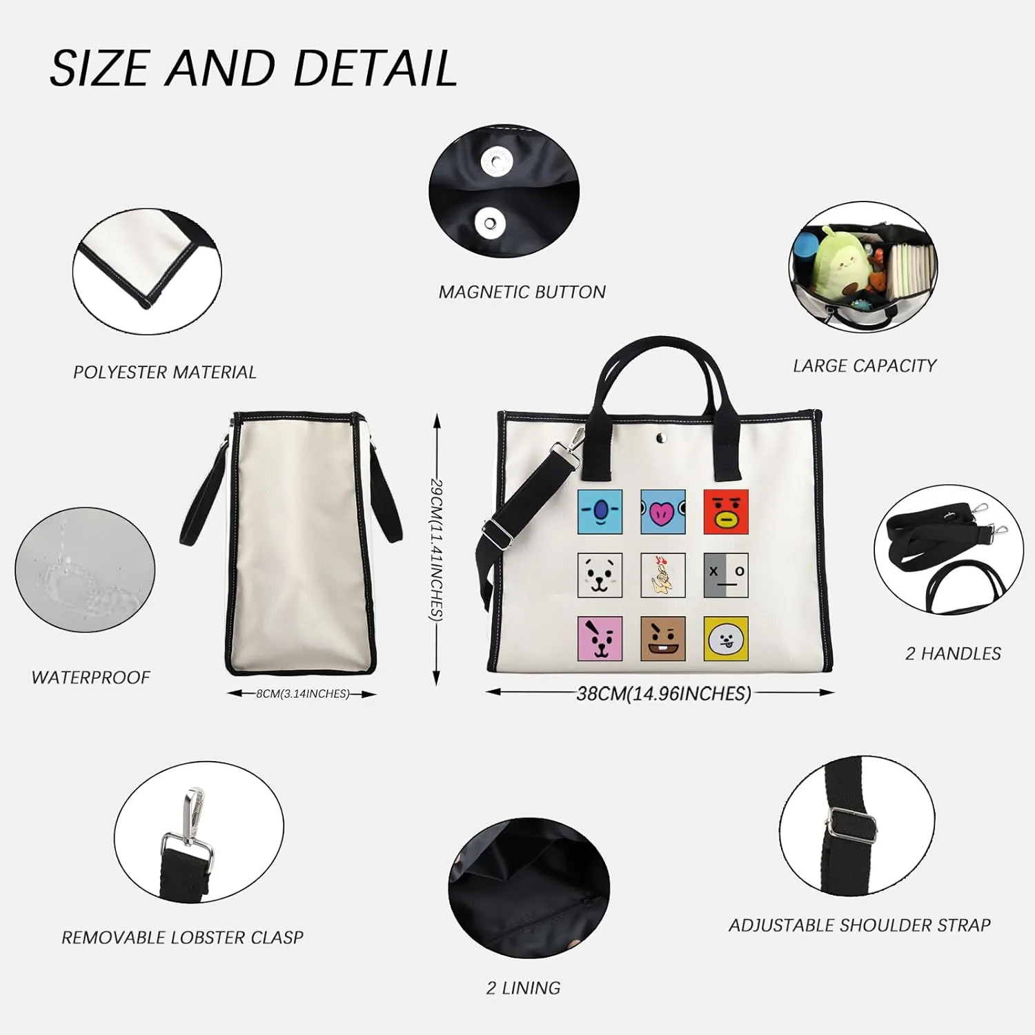 FOTAP K-pop Characters Tote Bag Army Boys Gift Purple Whale Tote K-pop Inspired Shoulder Bag Army Members Fans Merch