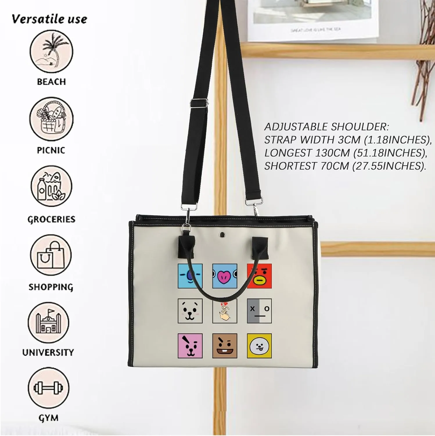 FOTAP K-pop Characters Tote Bag Army Boys Gift Purple Whale Tote K-pop Inspired Shoulder Bag Army Members Fans Merch
