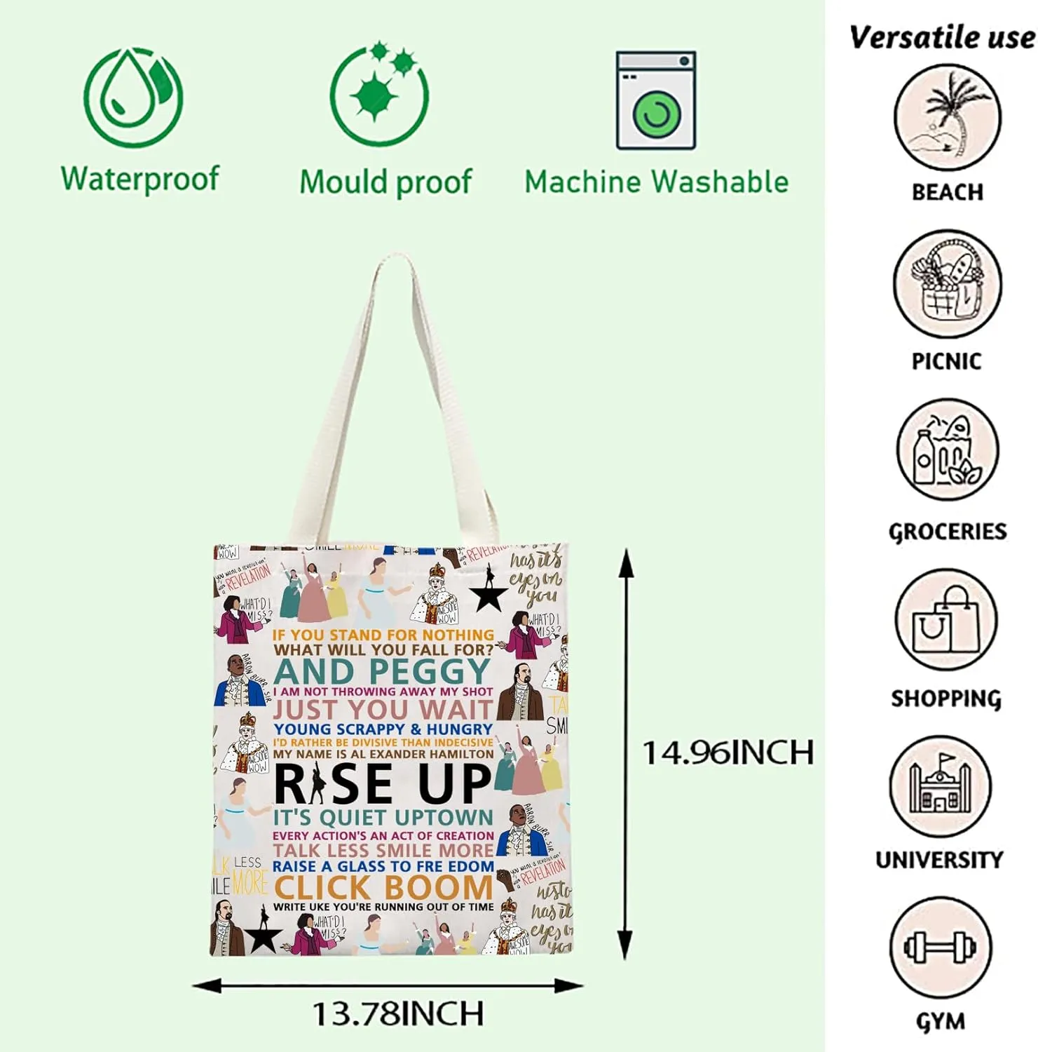 FOTAP Musical Movie Quotes Tote Bag Musical Inspire Shoulder Bag Drama Musical Lover Gift