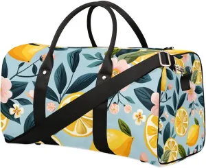 Fruit Lemon Flower Pattern Travel Duffel bag for Men Women Weekender Overnight Bag Gym Bag Carry On Luggage Bags for Yoga Workout Sports