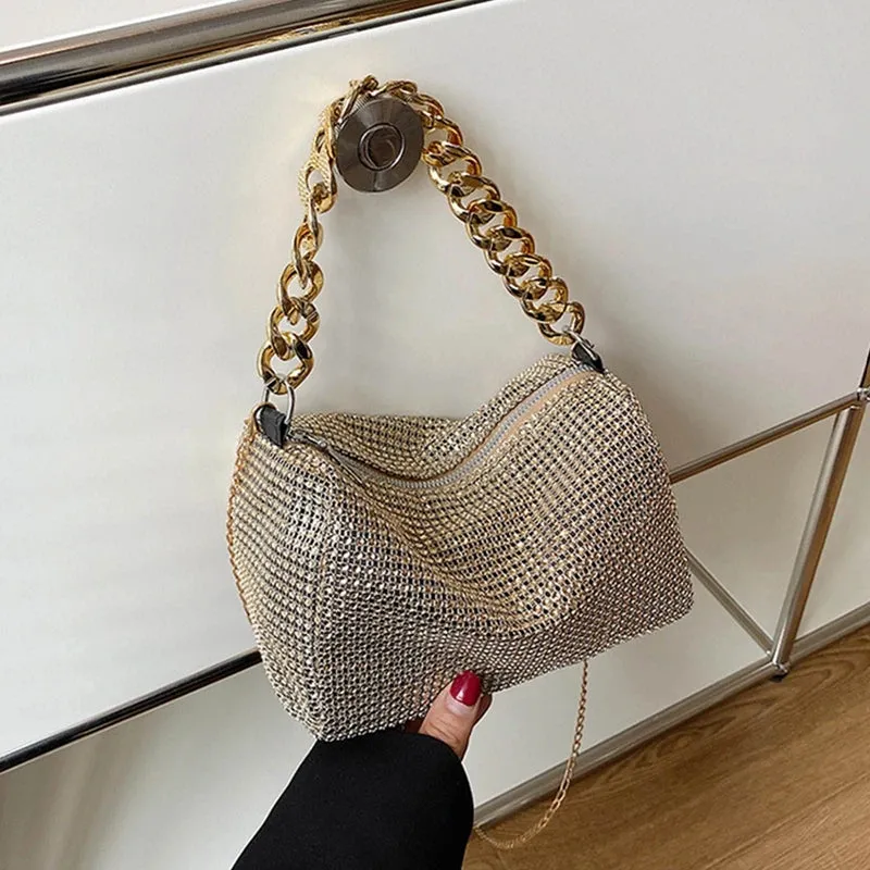 Full Rhinestone Shoulder Bags Bling Diamond Crossbody Bag Women Wedding Party Handbags Fashion Shoulder Purses New Chains Bags