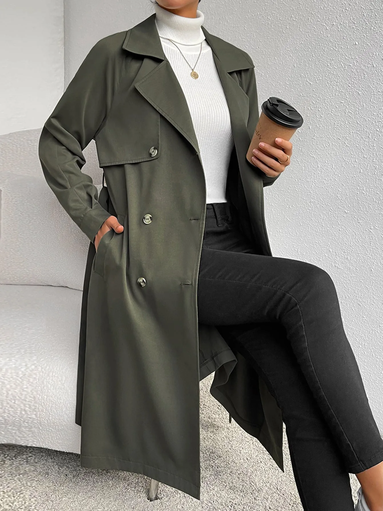 Gabardina de Cuello con Solapa para Mujer  CR