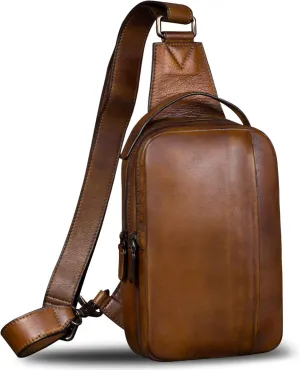 Genuine Leather Sling Bag for Men and Women Vintage Real Leather Sling Backpack Shoulder Crossbody Bag Chest Purse