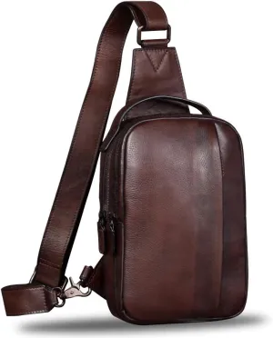 Genuine Leather Sling Bag for Men and Women Vintage Real Leather Sling Backpack Shoulder Crossbody Bag Chest Purse