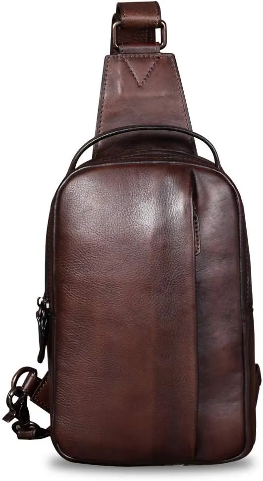 Genuine Leather Sling Bag for Men and Women Vintage Real Leather Sling Backpack Shoulder Crossbody Bag Chest Purse