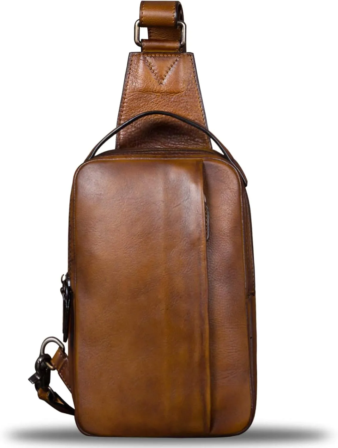 Genuine Leather Sling Bag for Men and Women Vintage Real Leather Sling Backpack Shoulder Crossbody Bag Chest Purse