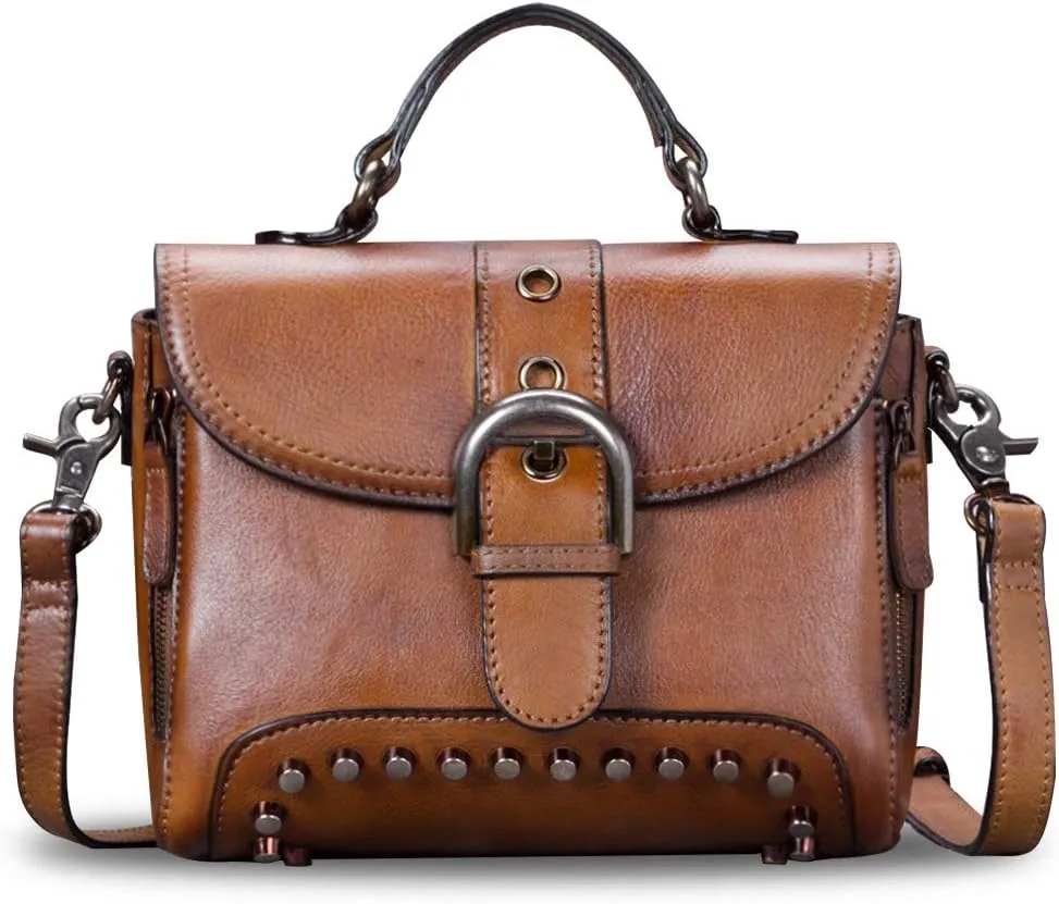 Genuine Leather Small Purses and Handbags for Women Vintage Real Leather Shoulder Bag Crossbody Purse Satchel Bags with Strap