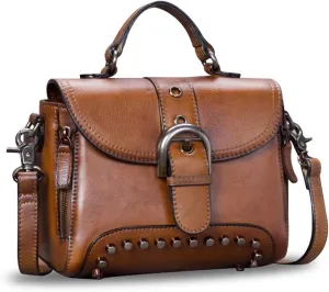 Genuine Leather Small Purses and Handbags for Women Vintage Real Leather Shoulder Bag Crossbody Purse Satchel Bags with Strap