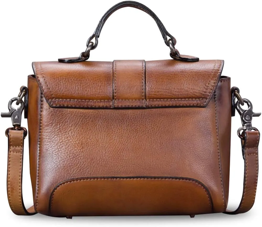 Genuine Leather Small Purses and Handbags for Women Vintage Real Leather Shoulder Bag Crossbody Purse Satchel Bags with Strap