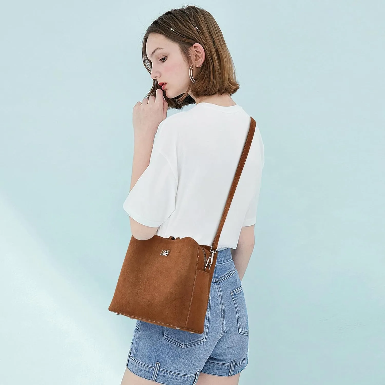 Genuine Leather Suede Bags for Women, Vintage Suede Handbag Purse Suede Hobo Bag Slouchy Bag