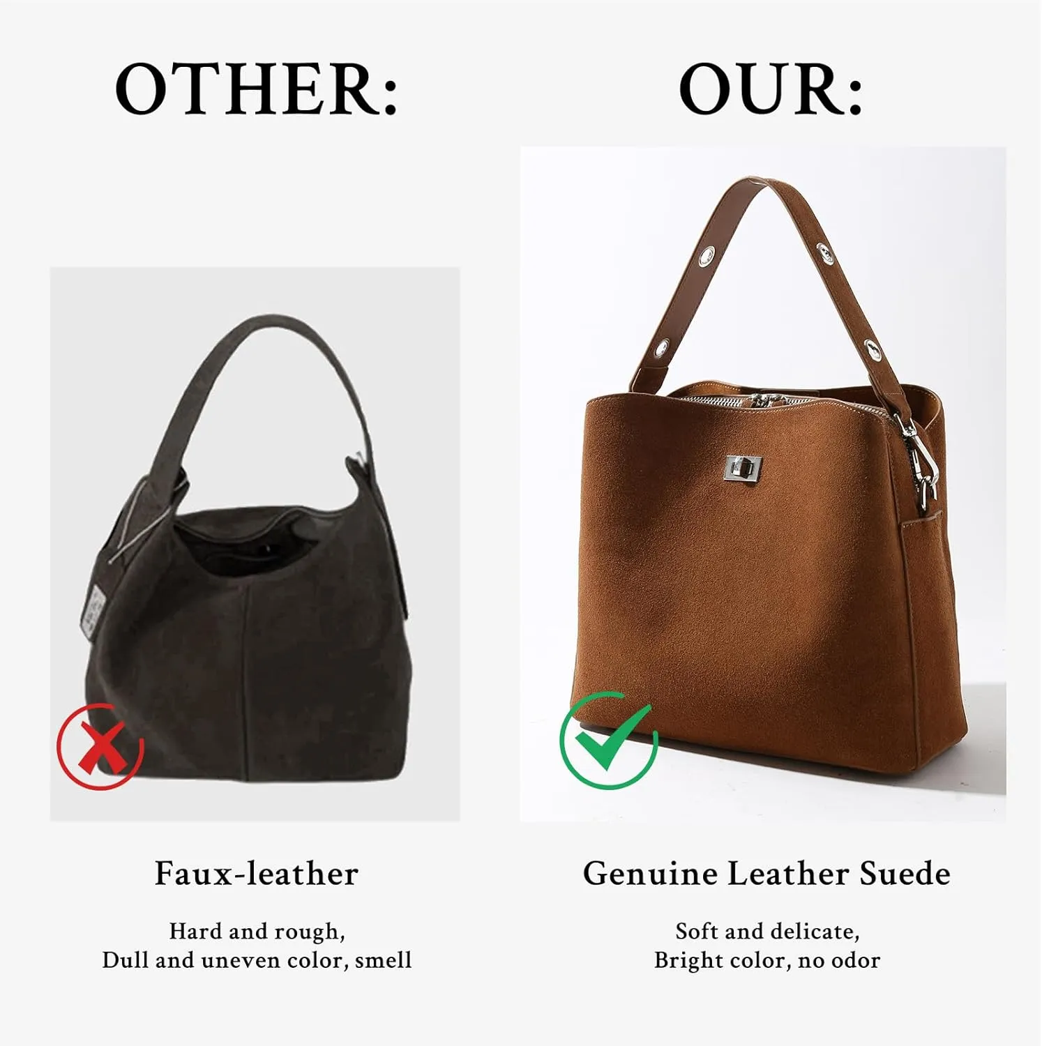 Genuine Leather Suede Bags for Women, Vintage Suede Handbag Purse Suede Hobo Bag Slouchy Bag