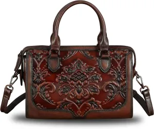 Genuine Leather Top Handle Handbag for Women Handmade Vintage Satchel Retro Cowhide Crossbody Handbags Purse Hobo Bags