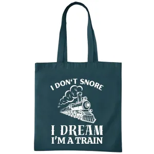 Gift for Train Conductor Do not Snore Dream Im A Train Tote Bag Funny Train Railroad Tote Bags Trains Tote Bag Trainwatching Navy Black Multicolor Canvas Tote Bag
