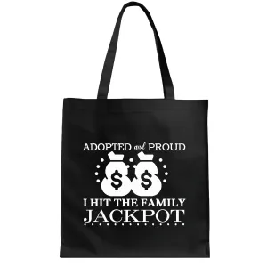 Gifts for Proud Adoptive Parents Funny Quotes for Adoption Day Foster to Adopt and Parent Navy Black Multicolor Canvas Tote Bag
