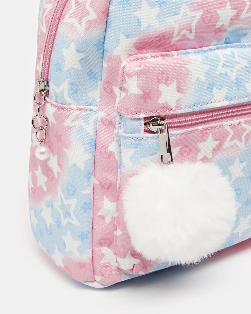 Girls Pink And Blue Printed Backpack