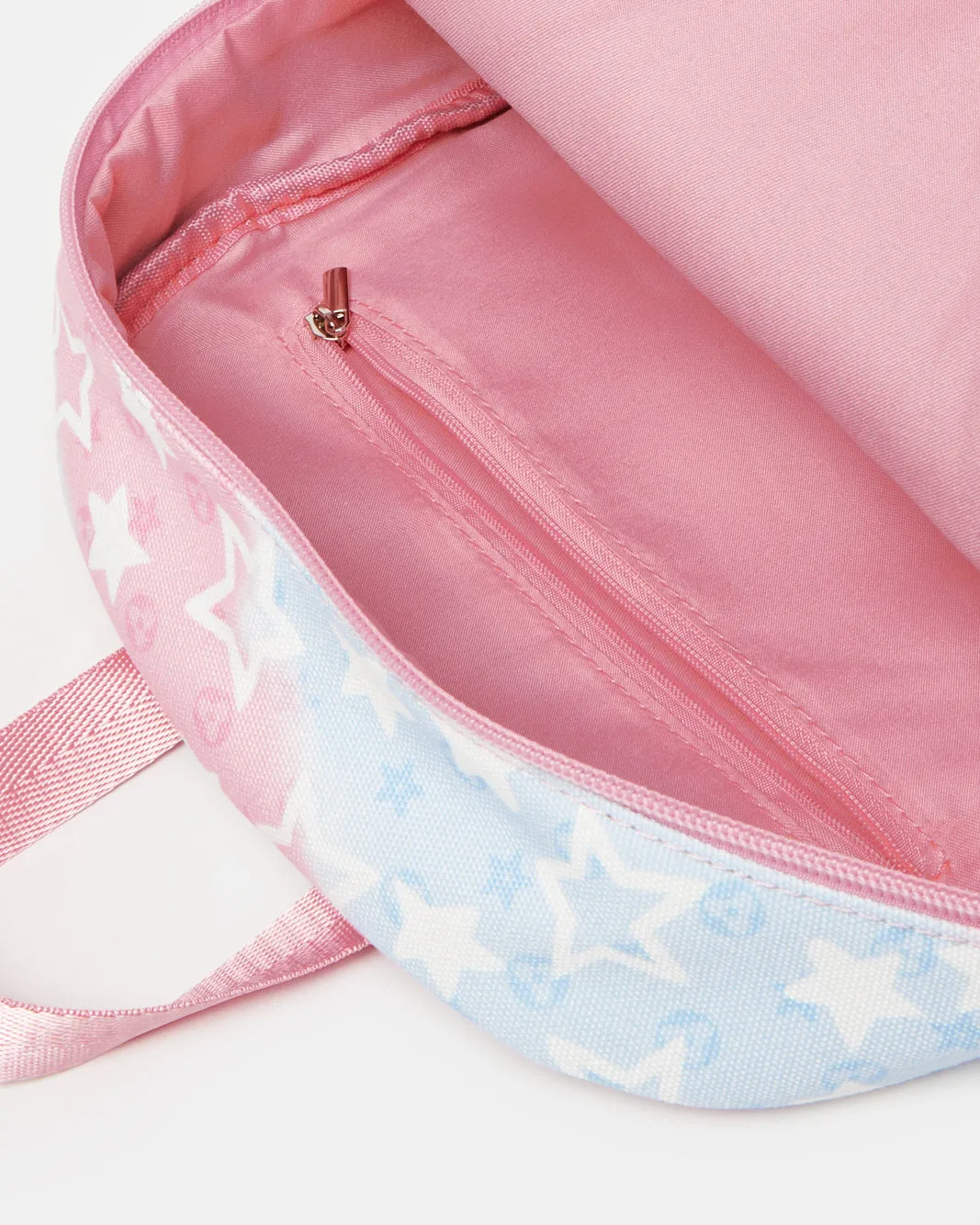 Girls Pink And Blue Printed Backpack