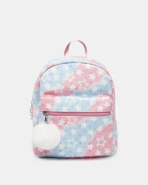 Girls Pink And Blue Printed Backpack