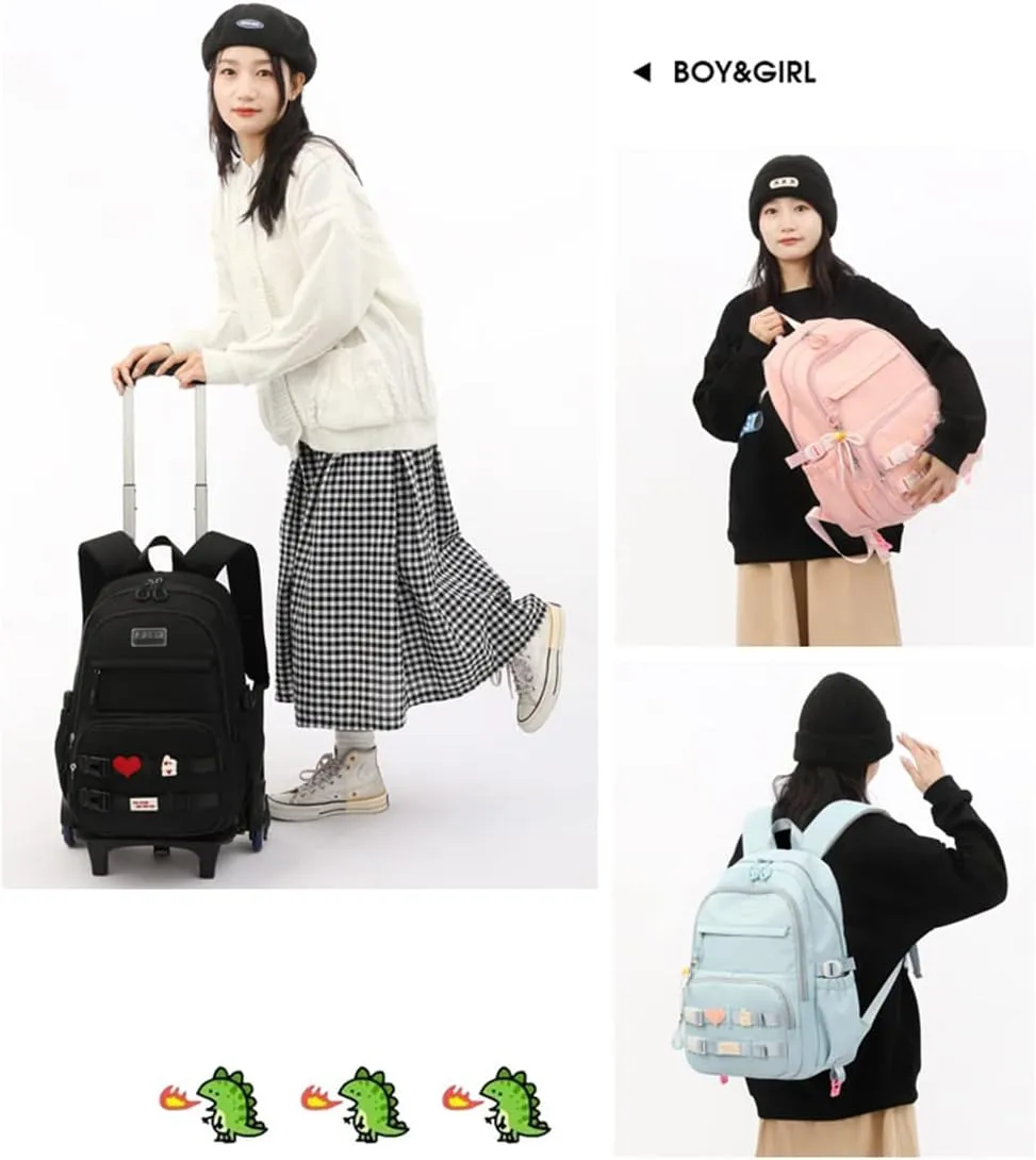 Girls Rolling Backpack Wheeled Backpack for Boys Trolley School Bags Kids Luggage Roller Backpack with 6 Wheels