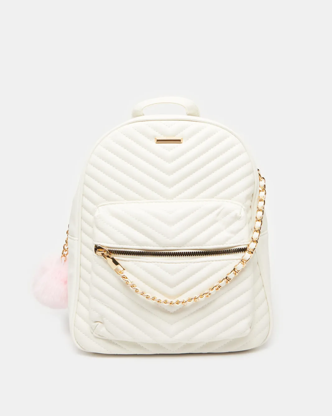 Girls White Textured Backpack