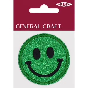 GLITTER PATCH SMILEY FACE EMERALD 60MM