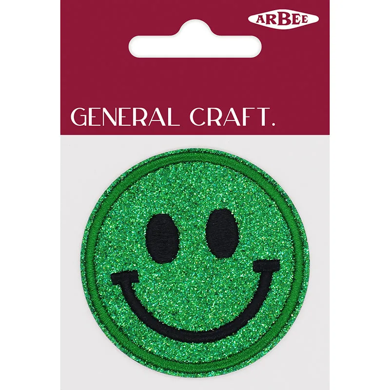 GLITTER PATCH SMILEY FACE EMERALD 60MM