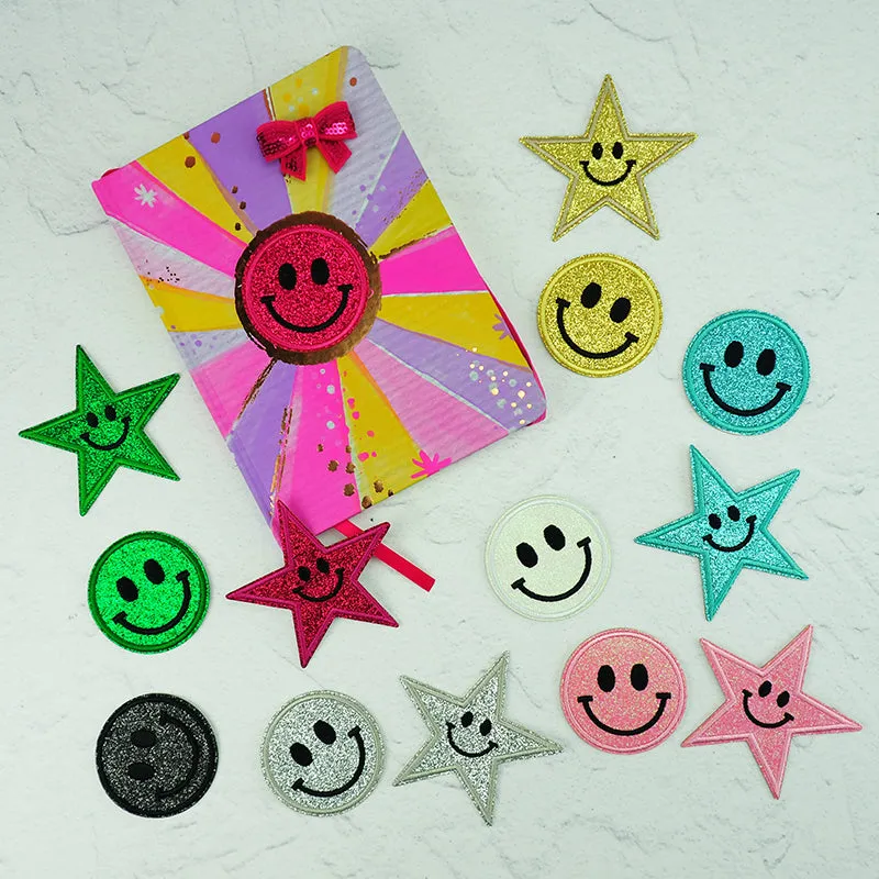 GLITTER PATCH SMILEY FACE EMERALD 60MM