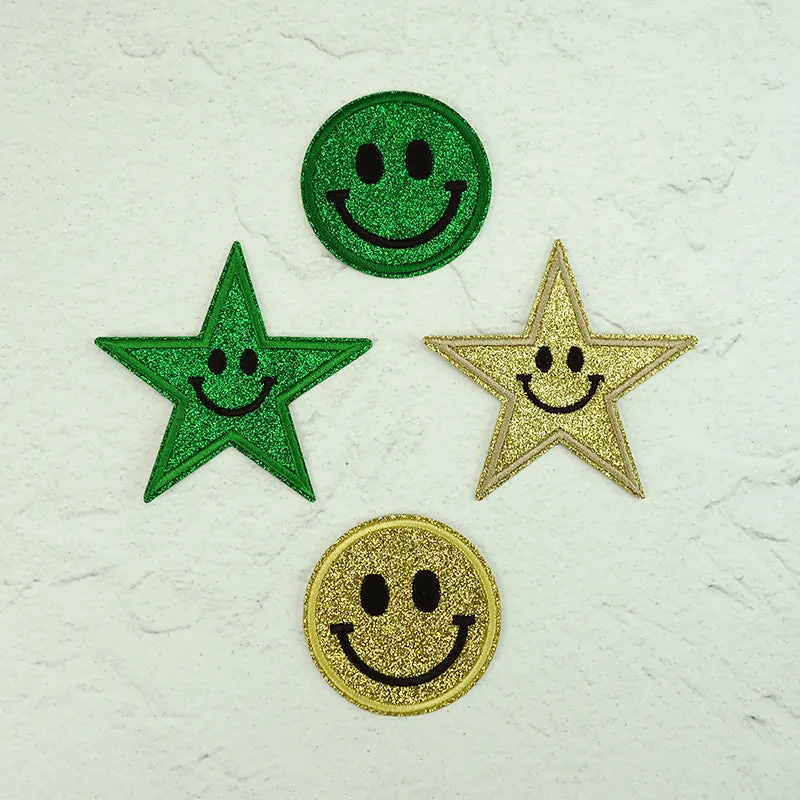 GLITTER PATCH SMILEY FACE EMERALD 60MM