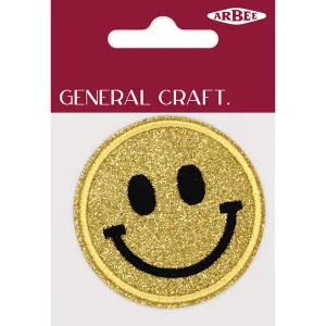 GLITTER PATCH SMILEY FACE GOLD 60MM 1PC