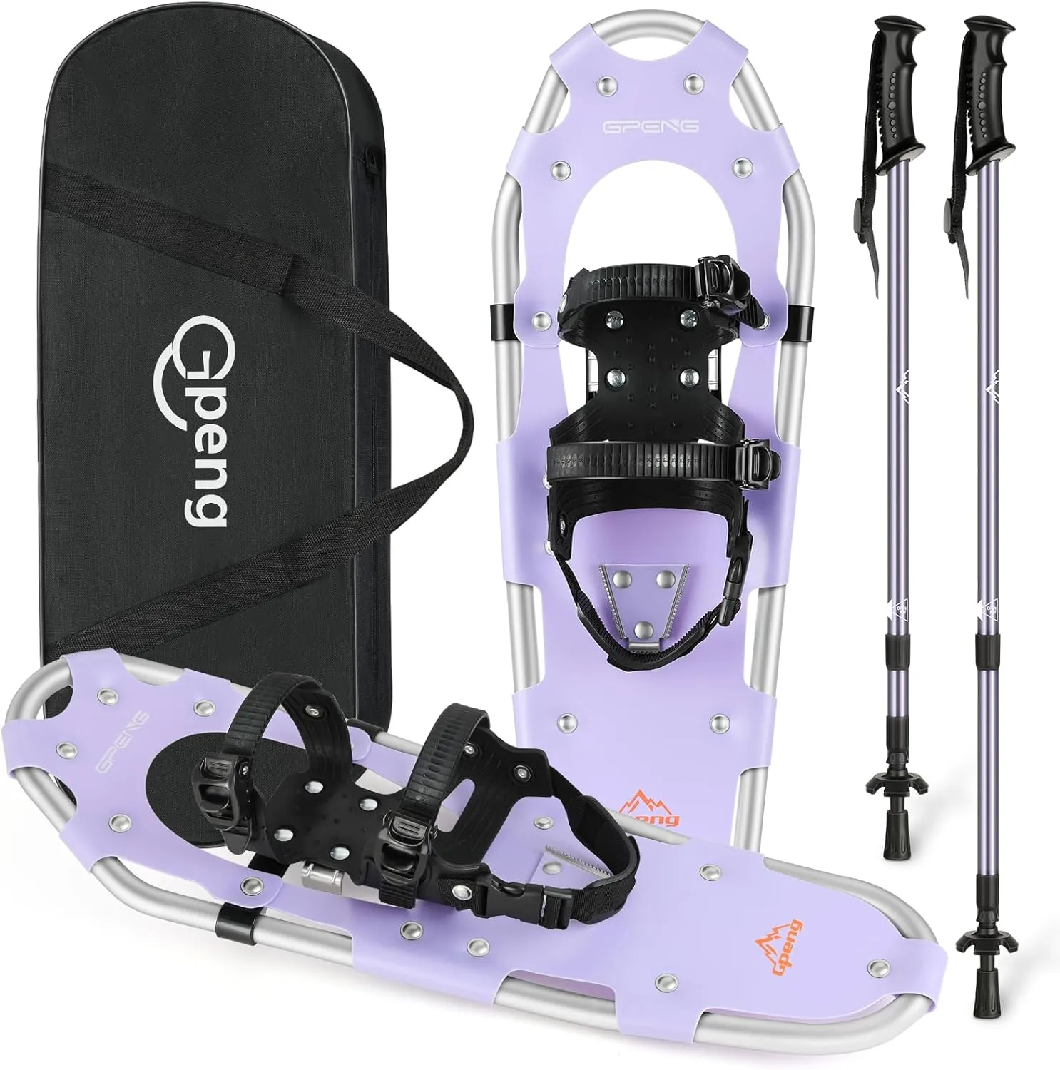 Gpeng Snowshoes for Men Women Youth Kids, Light Weight Aluminum Snow Shoes with Trekking Poles, Crampon Protector and Carrying Tote Bag (Navy Blue, 21 inch)