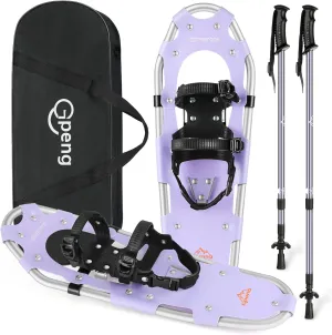 Gpeng Snowshoes for Men Women Youth Kids, Light Weight Aluminum Snow Shoes with Trekking Poles, Crampon Protector and Carrying Tote Bag (Navy Blue, 21 inch)