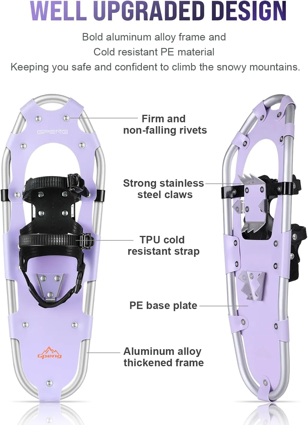 Gpeng Snowshoes for Men Women Youth Kids, Light Weight Aluminum Snow Shoes with Trekking Poles, Crampon Protector and Carrying Tote Bag (Navy Blue, 21 inch)