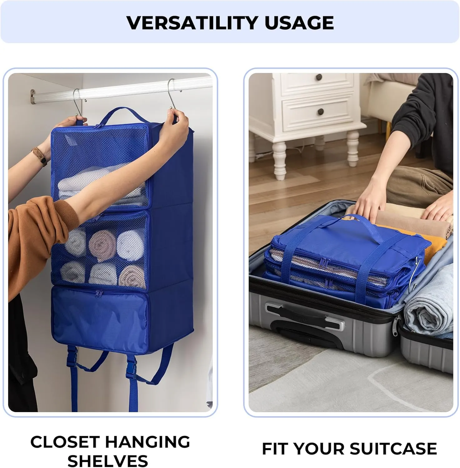 GRANNY SAYS Compression Packing Cubes for Travel, Extra Large Hanging Luggage Organizer, 3-Shelf Foldable Hanging Travel Shelves with 2 Hooks and Window, Packing Cubes for Carry on Suitcase Organizer