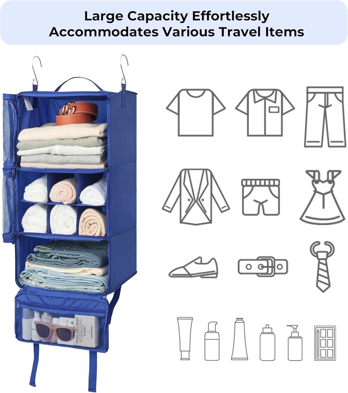 GRANNY SAYS Compression Packing Cubes for Travel, Extra Large Hanging Luggage Organizer, 3-Shelf Foldable Hanging Travel Shelves with 2 Hooks and Window, Packing Cubes for Carry on Suitcase Organizer