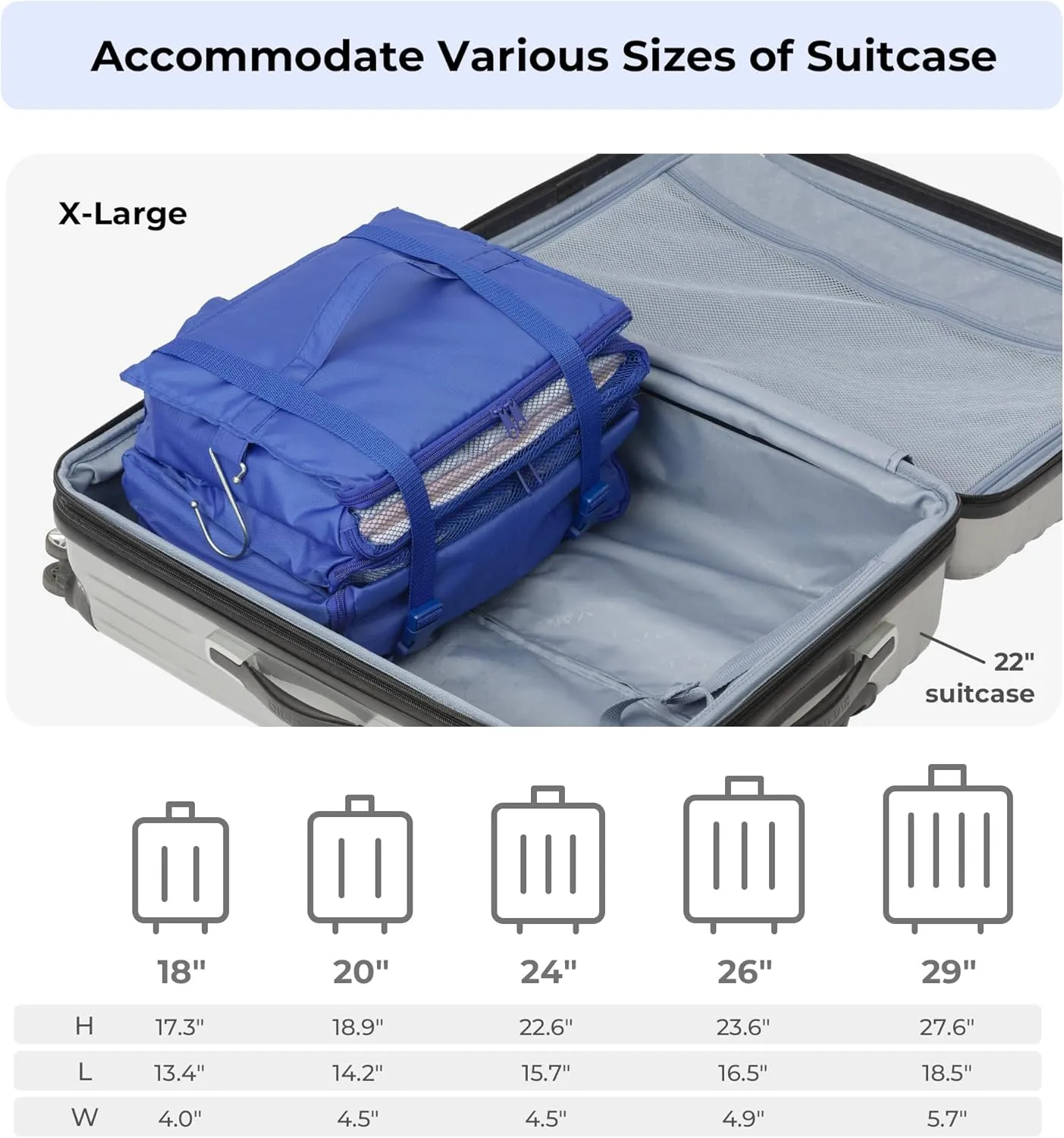 GRANNY SAYS Compression Packing Cubes for Travel, Extra Large Hanging Luggage Organizer, 3-Shelf Foldable Hanging Travel Shelves with 2 Hooks and Window, Packing Cubes for Carry on Suitcase Organizer