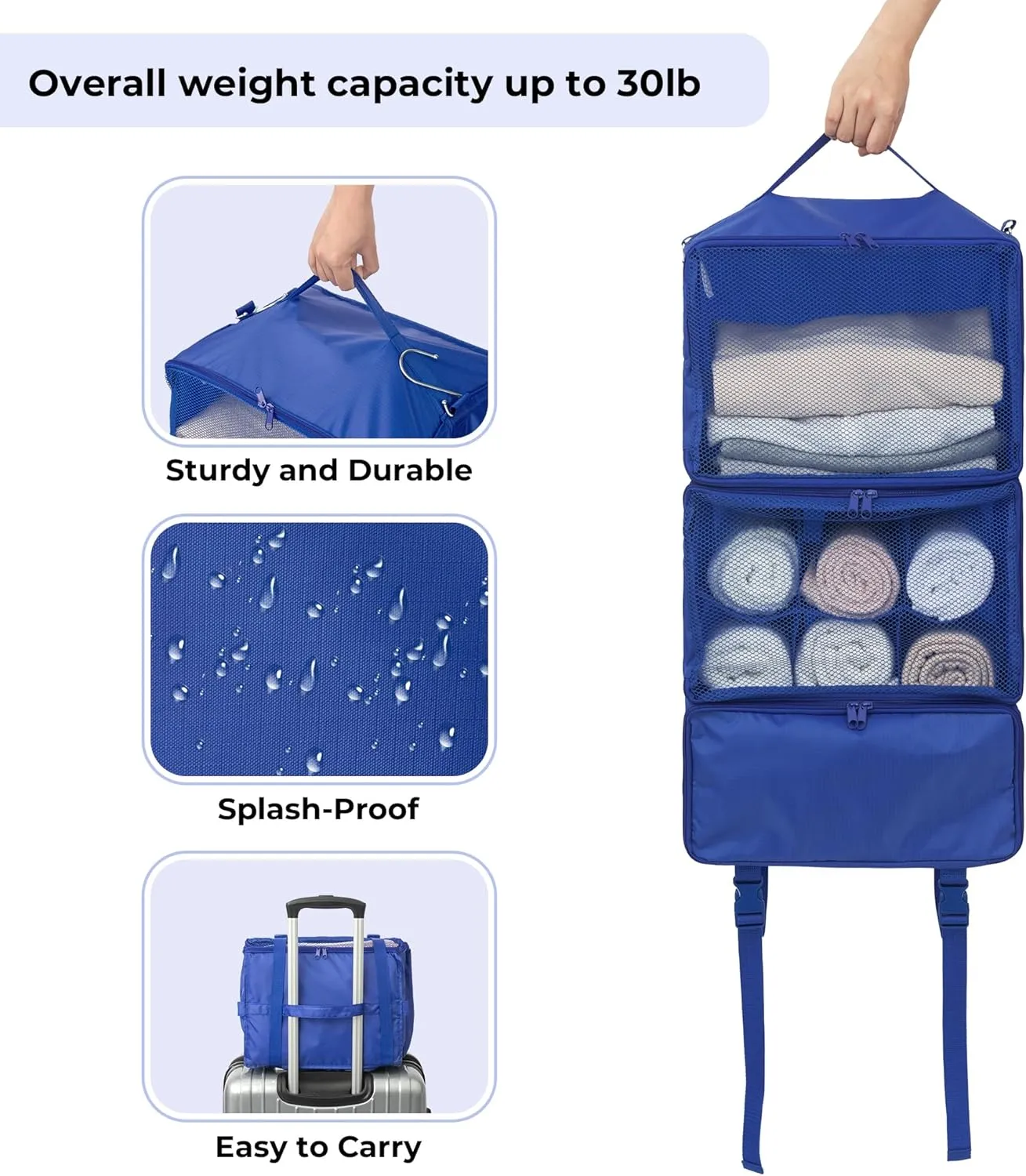 GRANNY SAYS Compression Packing Cubes for Travel, Extra Large Hanging Luggage Organizer, 3-Shelf Foldable Hanging Travel Shelves with 2 Hooks and Window, Packing Cubes for Carry on Suitcase Organizer