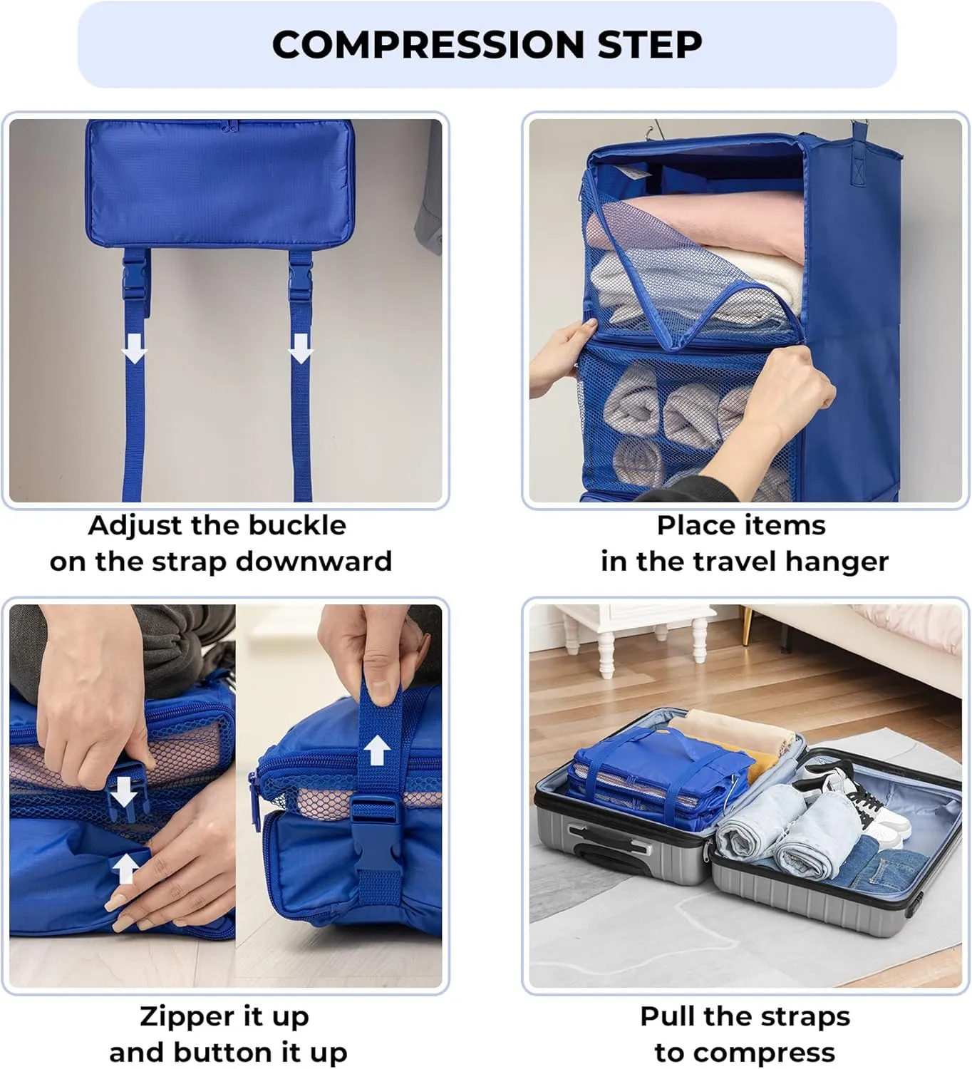 GRANNY SAYS Compression Packing Cubes for Travel, Extra Large Hanging Luggage Organizer, 3-Shelf Foldable Hanging Travel Shelves with 2 Hooks and Window, Packing Cubes for Carry on Suitcase Organizer