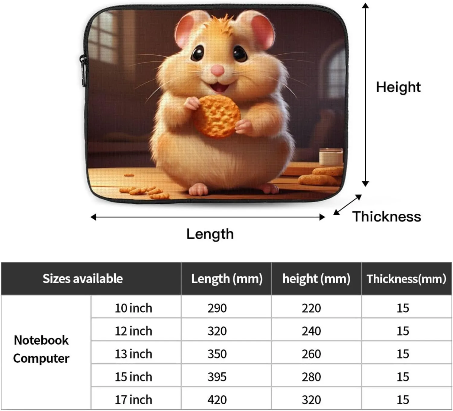 Greedy Hamster Pattern Portable Laptop Sleeve Case 15 inch for Shockproof Protection and Travel Convenience