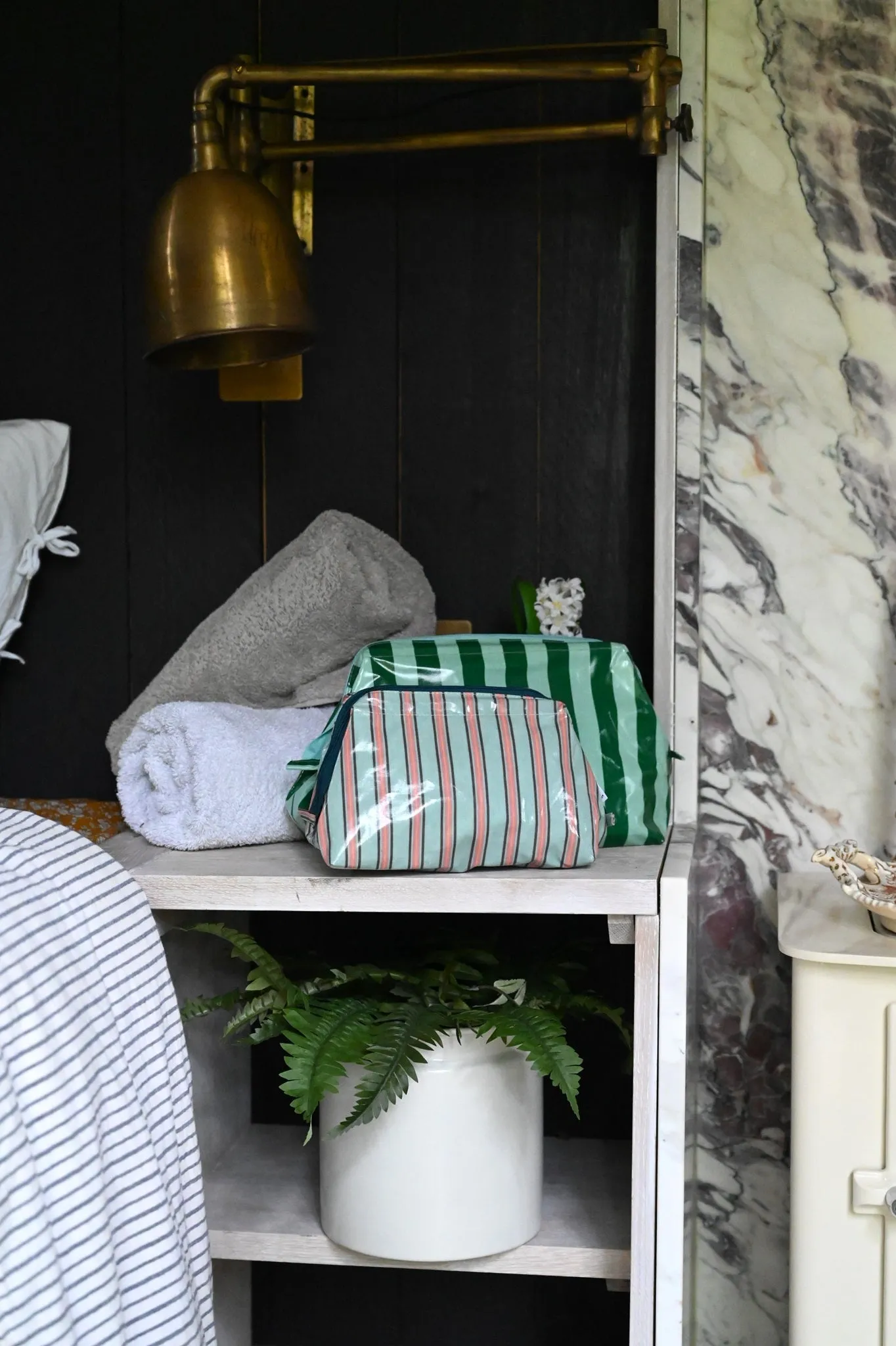 Green Striped Wash Bags