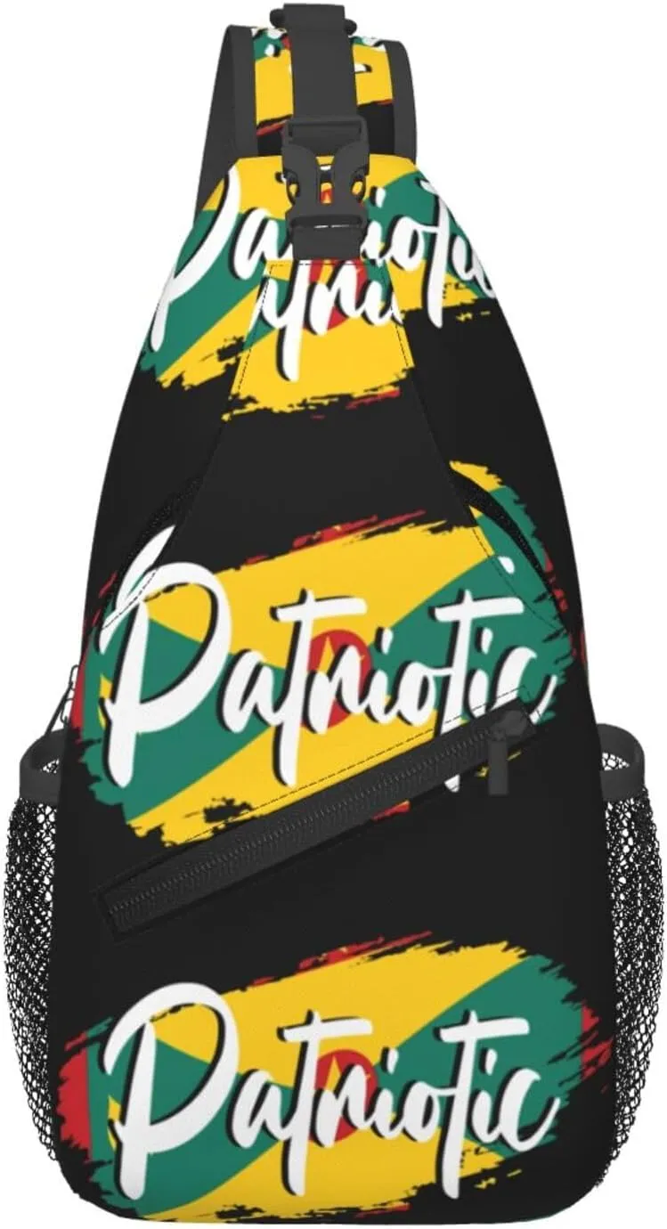 Grenada Patriotic Flag Crossbody Bag Cross Chest Bag Adjustable Sling Backpack Sports Gym Shoulder Bags Travel Cycling Daypack Diagonally Casual Rucksack