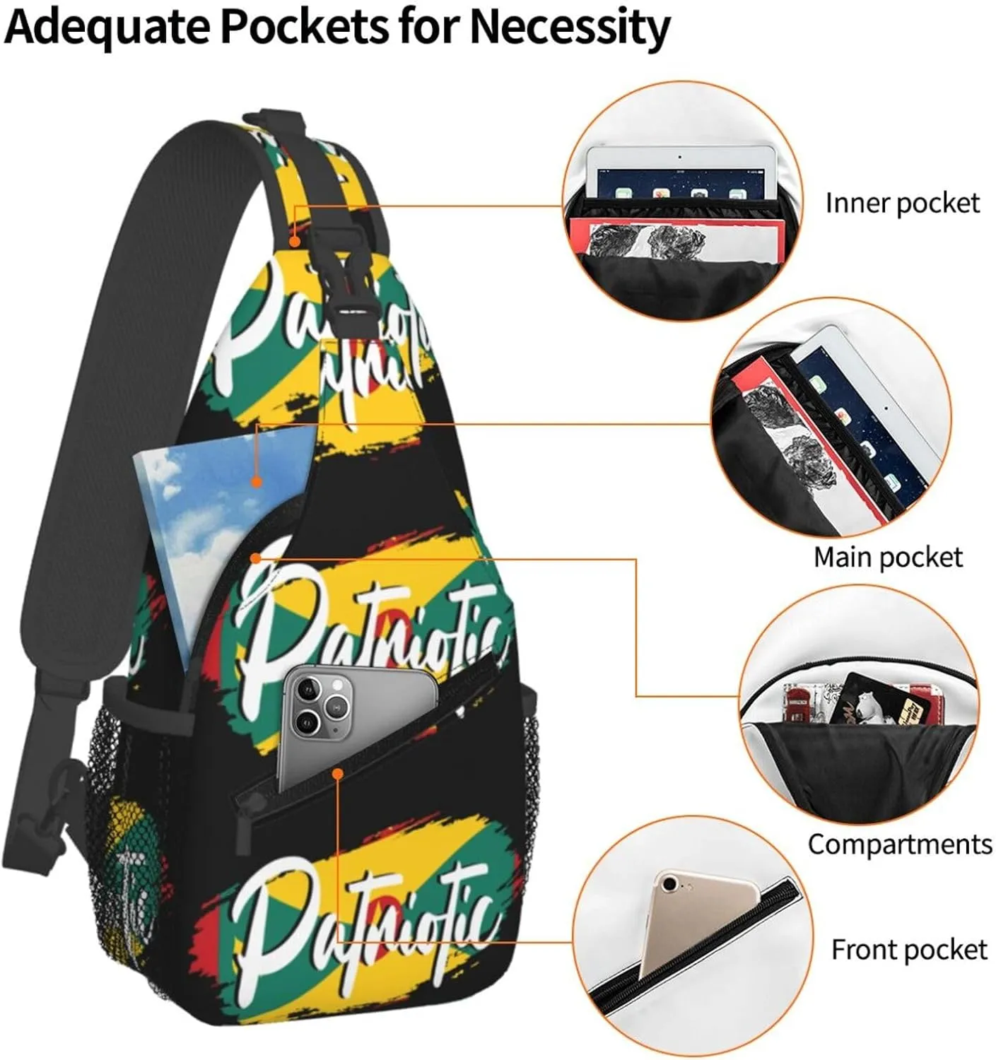 Grenada Patriotic Flag Crossbody Bag Cross Chest Bag Adjustable Sling Backpack Sports Gym Shoulder Bags Travel Cycling Daypack Diagonally Casual Rucksack