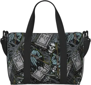 Grim Reaper Tombstones Pattern Large Laptop Tote Travel Work Bag For Women Men Gym Beach Bag For Women Crossbody Carry On Shoulder Bag With Compartments Zipper,Overnight Weekender Bags