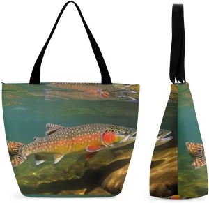 Grocery Bags for Shopping Brook Trout Fly Fishing Shopping Bag for Women Lightweight Bag Reusable Tote Bags Foldable Bag with Handle Portable Storage Handbag