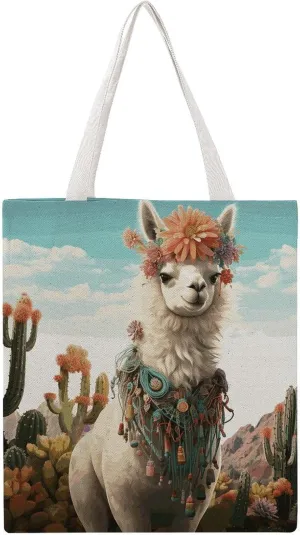 Grocery Bags Mexican Llama Green Bag for Women Lightweight Beach Bag Shoulder Bags for Travel Shopping Work Handbag