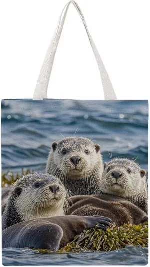 Grocery Bags Sea Otter Family Bag for Women Lightweight Beach Bag Shoulder Bags for Travel Shopping Work Handbag